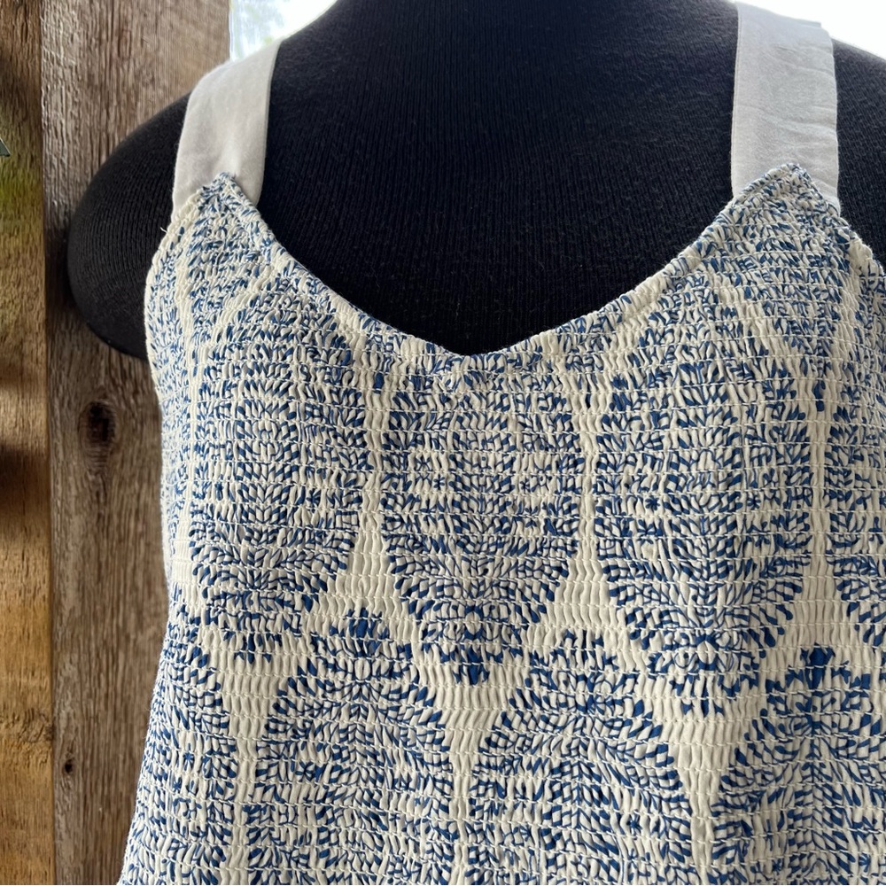 THML Prairie Sleeveless Blue Print Gathered Elastic Top Tiered Skirt Maxi Dress - Picture 7 of 9